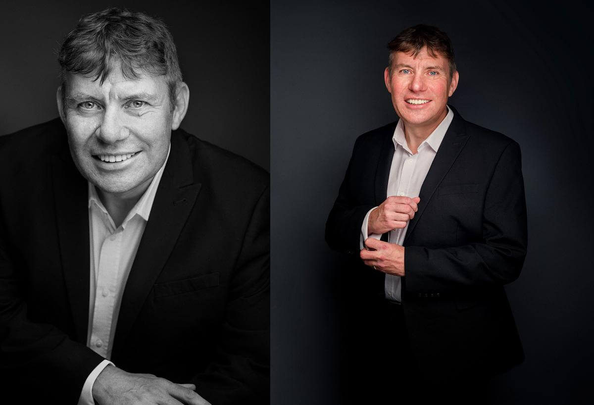 business headshot approach with a confident man in a business suit